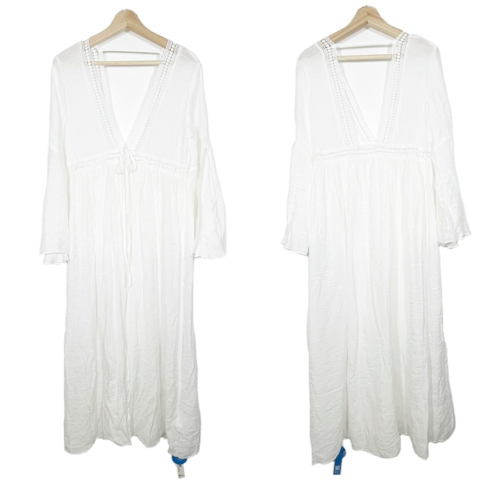 NWT Cupshe Analis Coverup Guaze Lace Front Tie V Neck White One Size